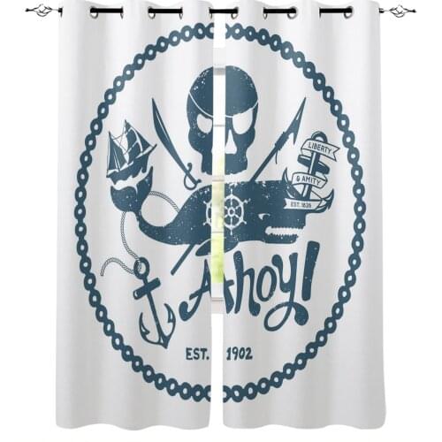 Whale Nautical Skull Blue Curtains for Living Room Bedroom Modern Home Decoration Window Curtain Kids Room Home Supplies