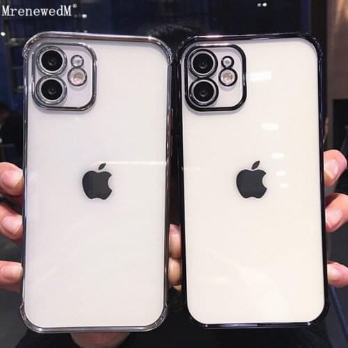 Luxury Square Plating Bumper Silicone Case For iPhone 11 Pro 12 Mini Xr Xs Max 7 8 Plus Transparent Shockproof Protection Cover