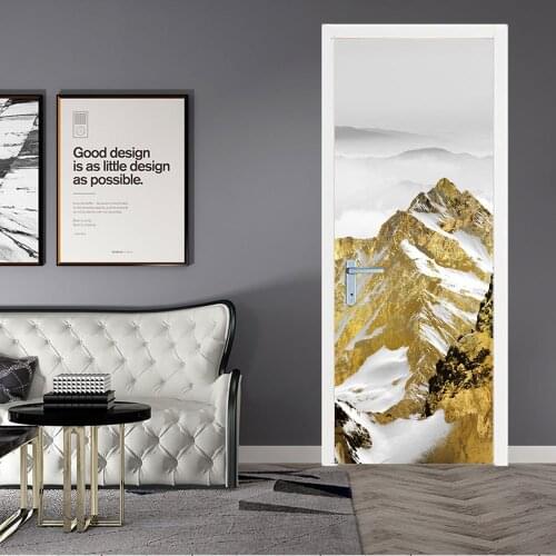 Snow Mountain Door Sticker 3D Porta Decoration Cover DIY Home Design Peel and Stick Removable Decal Landscape Stickers for Room