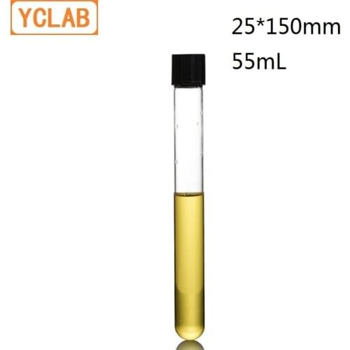 YCLAB 25*150mm Test Tube 55mL Screw Mouth with Black PF Cap Borosilicate 3.3 Glass High Temperature Resistance