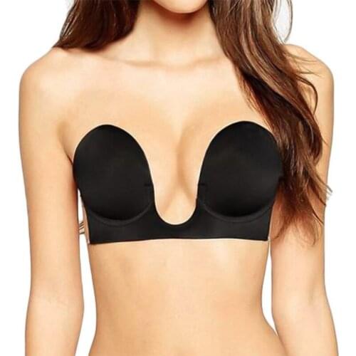 Womens Deep Plunge Invisible Bras for Women Push Up Strapless Self Adhesive Silicone Bra