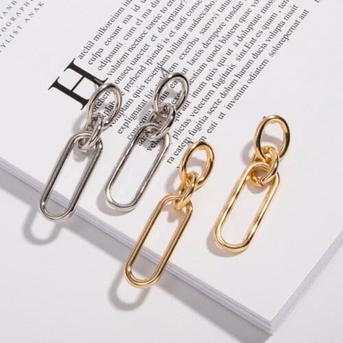 2 Colors Geometric Hollow Out Chain Tassels Stud Earrings For Women