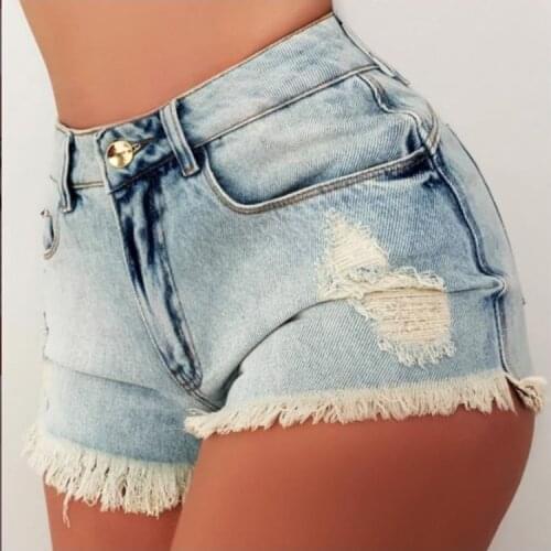Womens Shorts Cross Border Special Light Color Ripped Shorts Hot Womens Jeans Hole Tassels Sexy Denim Womens Short