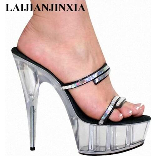 LAIJIANJINXIA 15CM Nightclub Sexy crystal high heels romantic sweet sandals shoes model show shoes Dance Womens Shoes