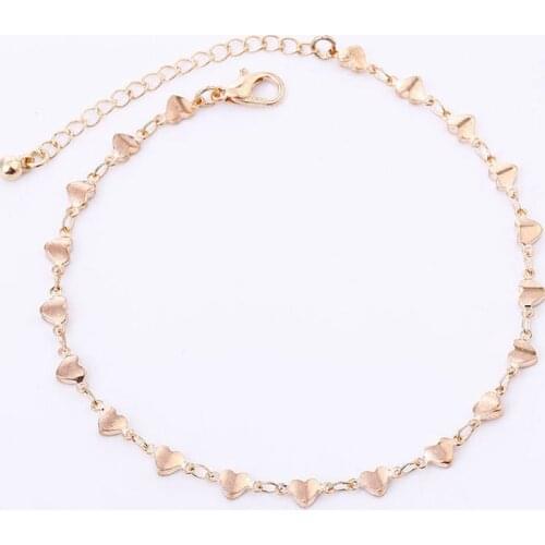 Women Anklet Bracelet Heart Bracelets Simple Bangles Ladies Jewellery Fashion Trendy Gold Color Stainless Steel Lady Pulseras