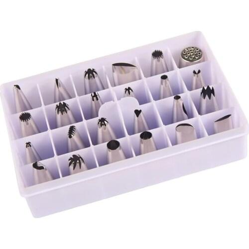 24pc/Set Stainless Steel Cake Nozzles with Storage Box Cream Icing Piping Tips Cupcake Decorating Tools