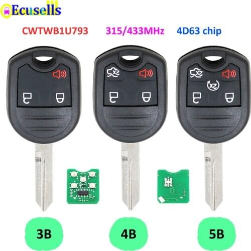 3/4/5 Button 433mhz 315MHZ Remote Key fob for Ford Explorer Ranger Windstar E150 E250 F150 F250 with 4D63 chip Inside CWTWB1U793