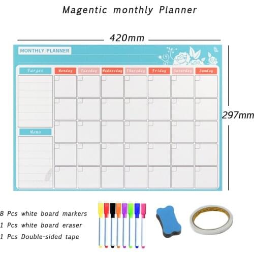A3 Size Magnetic Weekly Monthly Planner Calendar Dry Erase Whiteboard Magnet fridge Stickers Messages Drawing Memo agenda 2021