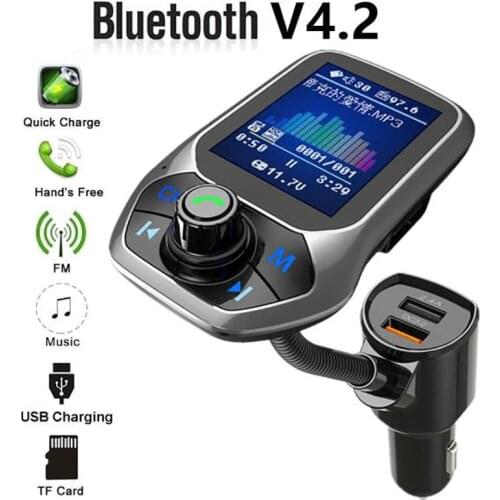 Car Bluetooth MP3 Player FM Radio Transmitter With USB Charger Adapter Kit 1.8 Inch Color Screen Support Hands-free Call TF Card
