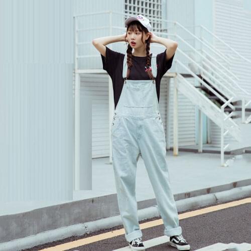 White Hip Hop Denim Bib Female High waist Loose Jumpsuit Large size Overalls Ladies Denim trousers More Size S-4XL 5XL