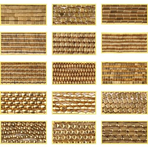 Color Retention Gold Color Hematite Beads Natural Various Shapes Loose Stone Beads for Jewelry Making Gift DIY Bracelet Strand