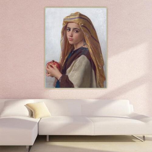 Citon William Adolphe Bouguereau《Girl with a pomegranate》Canvas Art Oil Painting Artwork Picture Wall Decor Home Decoration