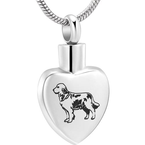 KLH12432 Cute Dog Engraved Heart Keepsake Necklace Dogs Pets Cat Heart Cremation Urns Necklace For Ashes Keepsake