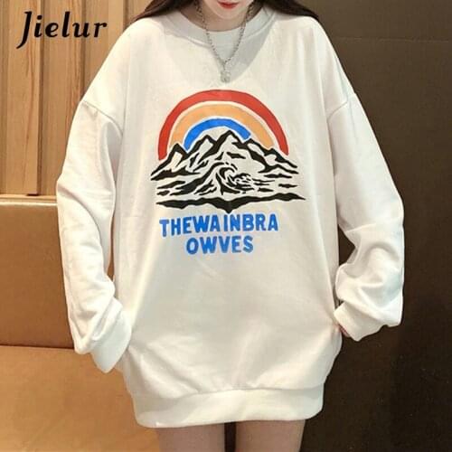 Jielur Fall Womens Sweatshirt White Yellow Hoodies Women Leisure Thin Pullover Letters Print Spring Harajuku Top Girls M-XL