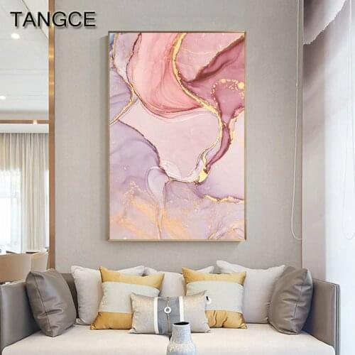 Nordic Purple Pink Canvas Painting Modern Home Gold Poster and Print Wall Picture for Living Room Abstract Scandinavian Wall Art