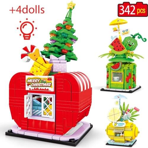 LED City Steet View Fruit Light House Apple Tree Building Blocks Friends Lemon Juice Figures Bricks Toys For Kids Gifts