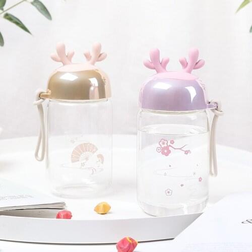 Korean Simple Cute Cup Creative Transparent Portable Cup Glass Girl Botellas De Agua Korean Home Student Hot Water Cup EA60SH