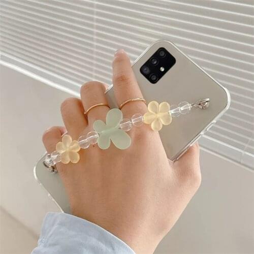 Korean Flower Wrist Chain Phone Case For Samsung A50 A51 A70 A71 A30 A31 A21S A20S A10S A32 A52 A72 Clear Soft Protection Cover