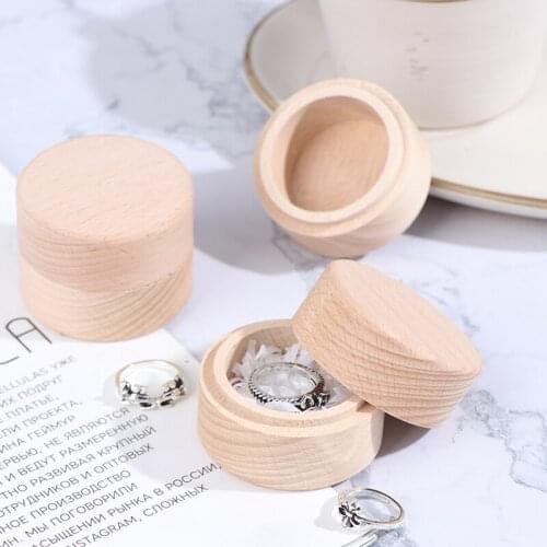 1PC High Quality Rustic Ring Box Round Wooden Wedding Engagement Ring Box Rings Holder Box Jewelry Display Containers