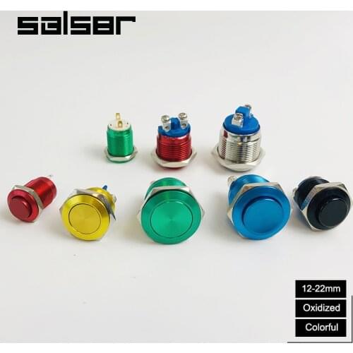 Colorful 16/19/22mm High Flat Ball Head Reset Spherical Round Screw Pin Foot Normally Open Oxidized Metal Button Switch