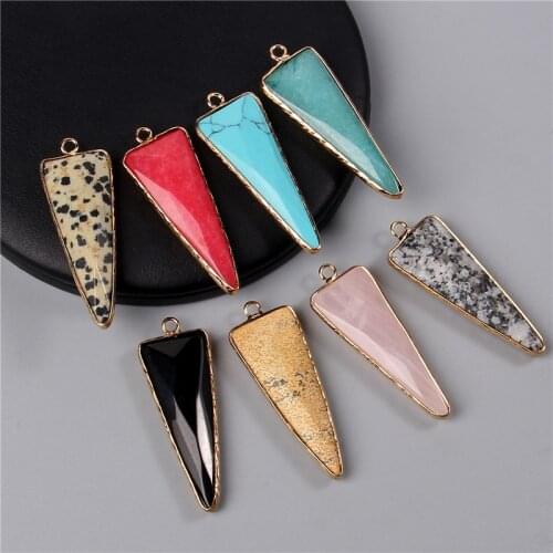 2pcs Natural Stone Slice Triangle Shape Pendants for Jewelry Making Diy Earring necklace Accessories Size 16x46mm Wholesale Gift