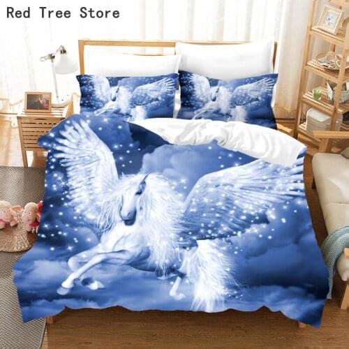 Fancy Unicorn Horse Printed Bedding Set Queen King Size Cartoon 3d Duvet Cover Comforter Kids Child Girl 2-3PCS Bedclothes Quilt