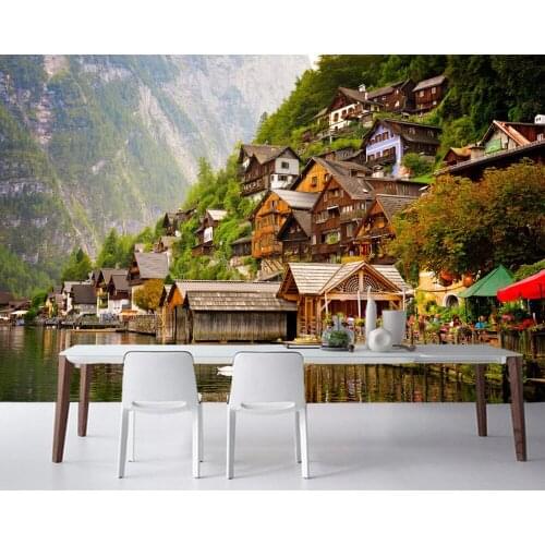 Papel de parede Austria Lake Houses Cafe city Building 3d wallpaper living room sofa TV backdrop bedroom wall papers home decor