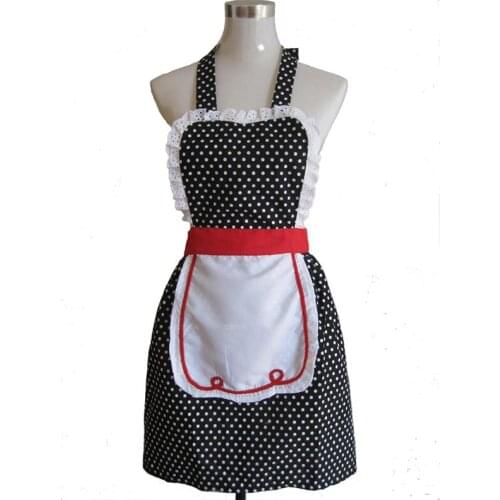 Retro Kitchen Apron Woman Black Polka Dot Fashion Restaurant Bistro Salon Cooking Avental de Cozinha Divertido Pinafore Apron