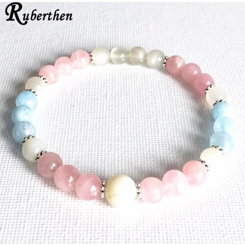 Ruberthen 6 mm A Grade Aqua marine Bracelet Natural Stone Energy Power Bracelet For Women Handmade Mala Beads Bracelet