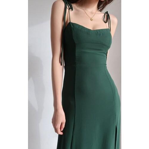 Summer Sexy Mini Shoulder Spaghetti Strap Green Casual Sundresses Women Vintage Elegant Bodycon Beach Party Long Dress Boho Robe