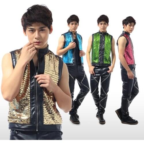 Stage Costume For Men Sleeveless Sequin Nightclub Singers Dancer Vest Jazz Rave Clothes DJ DS GOGO Performance Clothing DNV10472