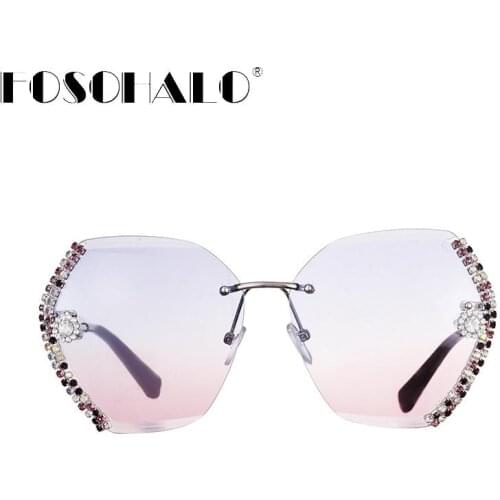 Square rimless sunglasses women bling diamond brand designer men sun glasses ladies men shades rhinestone oculos de sol case