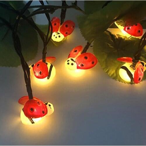 Solar Powered Cute Honey Bee Ladybug Led String Lights Holiday Christmas Party Wedding Garlands Garden Waterproof Lights