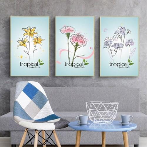 Modern Tropical Summer Flowers Poster Canvas Print Painting Wall Art Living Room Home Decoration