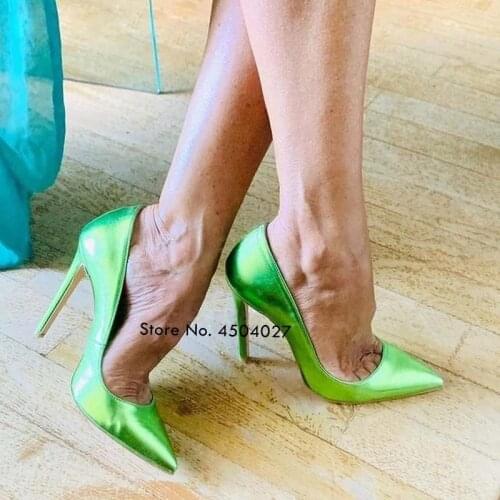 Fluorescent Green High Heels 12cm 10cm Stiletto Heel Pointed Toe Slip-on Dress Pumps Wedding Shoes