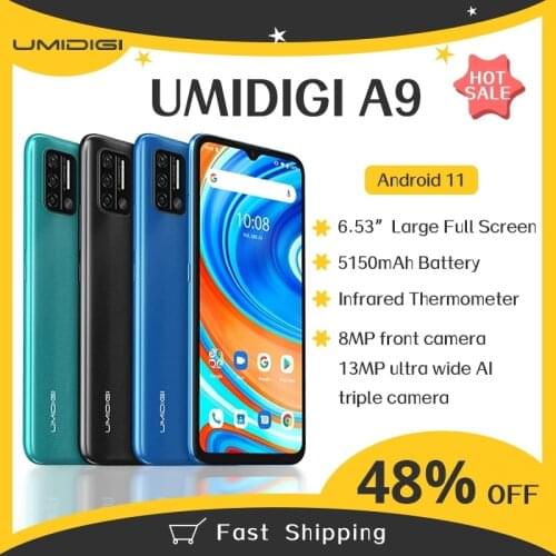 [IN STOCK] UMIDIGI A9 Global Version Android 11 3GB 64GB 13MP AI Triple Camera Helio G25 Octa Core 6.53" HD+ 5150mAh Cellphone