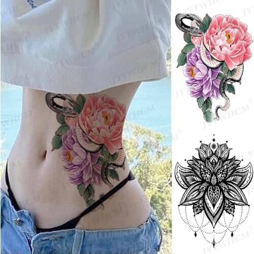 Temporary Tattoos Sleeves Waterproof Armband Sticker Flower Jeweler Lotus Body Art Wrist Half Arm Fake Tattoo For Women And Men