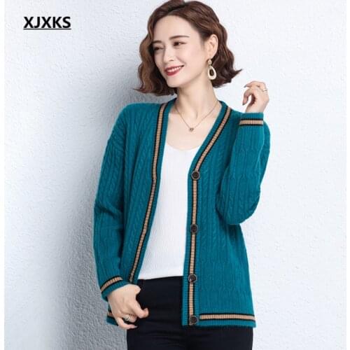 XJXKS 2021 autumn winter new single-breasted women sweater casual cashmere knitted cardigan women jacket