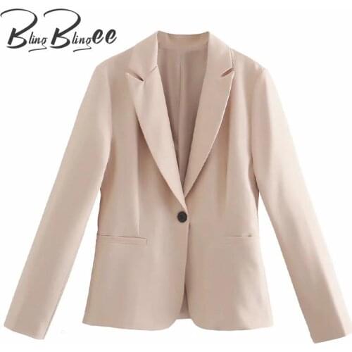 BlingBlingee OL Style Summer Autumn Long Sleeve Notched Collar Women Slim Casual Blazers Single Button Office Lady Suit Jacket