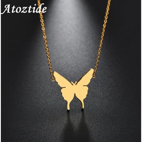 Atoztide Cute Stainless Steel Butterfly Pendant Necklace For Women Simple Gold Insect Necklace Fassion Jewelry 2019