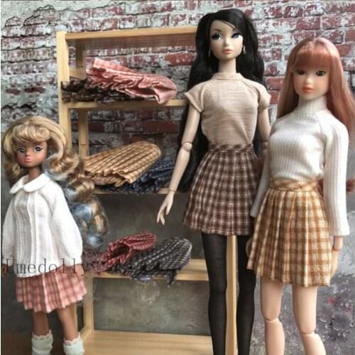 1PCS Gird Pleated Skirt for Blyth, Azone, OB24, Momoko Doll Clothes Accessories