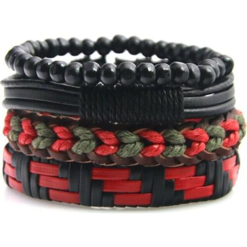 4pcs/set Bohemian bracelet Vintage Handmade Beads Woven Genuine Leather Bracelets For Women Bangles Male Homme Men Jewelry