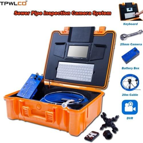 7inch LCD Sewer Pipe Inspection Camera System With Meter Counter Keyboard Typing DVR 25mm Industrial Camera Head 20m Cable