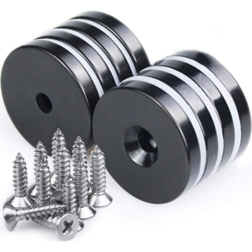 8Pcs D32mm Black Epoxy Coated Neodymium Disc Countersunk Hole Magnets. Strong Permanent Rare Earth Magnets with Screws