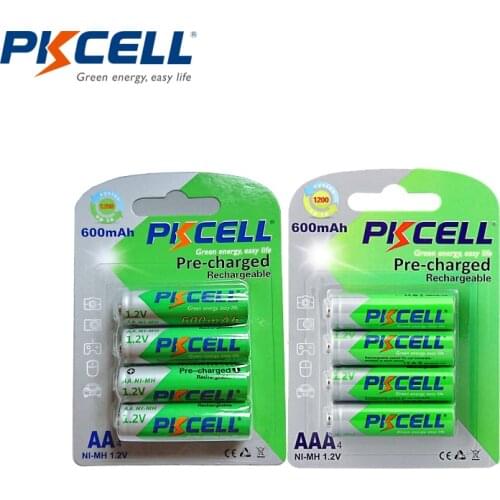 8PCS lot PKCELL 4PCS AAA 1.2V NIMH Battery and 4PCS AA 600MAH NIMH rechargeable battery low self discharge batteries for toys