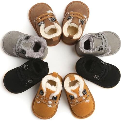 Newborn Baby Booties, Winter Warm Fur Lining Non-Slip Rubber Sole Boots Infant Boy Girl Prewalkers Shoes