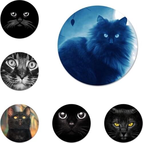 Black Cat Staring Eye Icons Pins Badge Decoration Brooches Metal Badges For Clothes Backpack Decoration 58mm