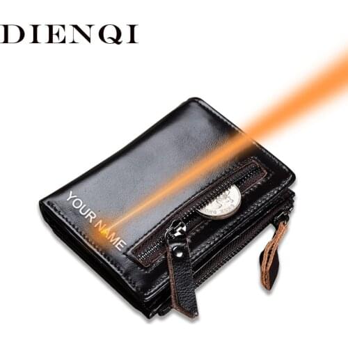DIENQI Cow Genuine Leather Men Wallets Vintage Luxury Small Smart Wallet Zipper Purses Money Coin Pocket Rfid Blocking Vallet