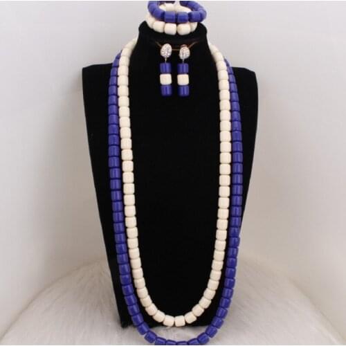 Dudo Artificial Coral Beads Jewelry Set African Women Long Design Necklace Earrings Bracelet 2 Layers Accessories 2020