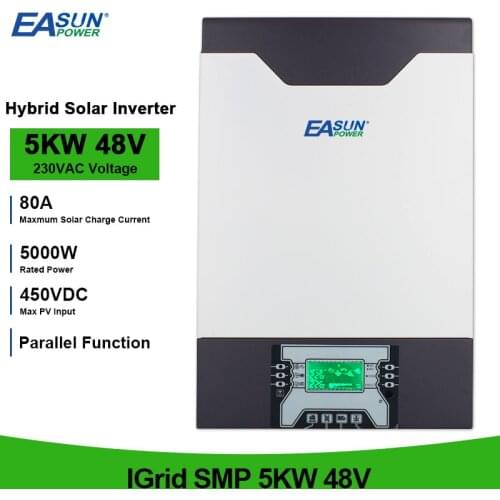 Hybrid Inverter 5000W 230V 48V Solar Inverter 5Kva 500Vdc PV 80A MPPT Parallel Inverter Pure Sine Wave Battery Charger